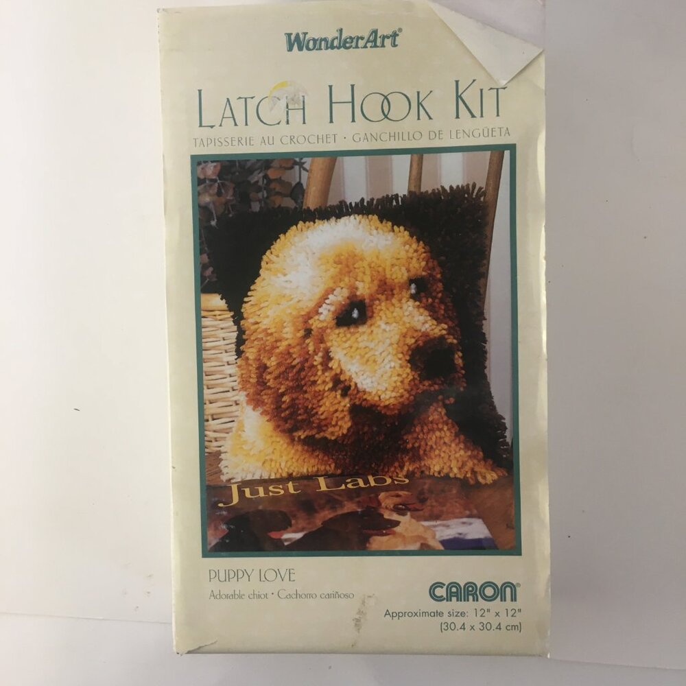 Latching Hook Kit Caron Wonderart Puppy Love 4670 Labrador Retriever Dog 12" x12